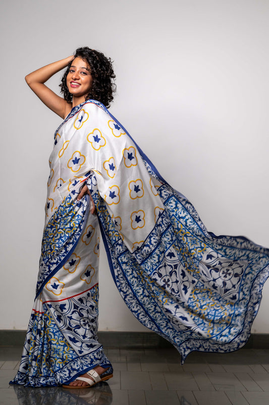 YELLOW BLUE MOSAIC GRACE SAREE