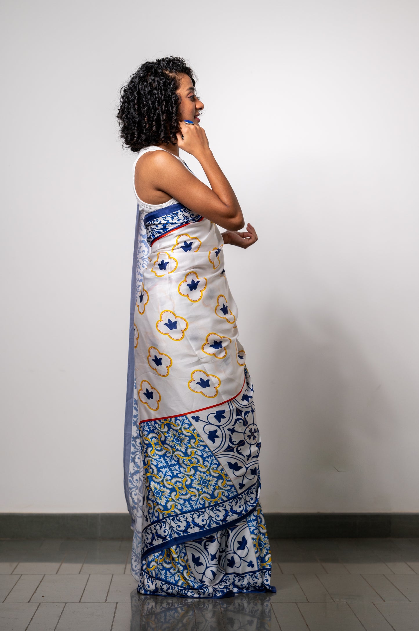 YELLOW BLUE MOSAIC GRACE SAREE