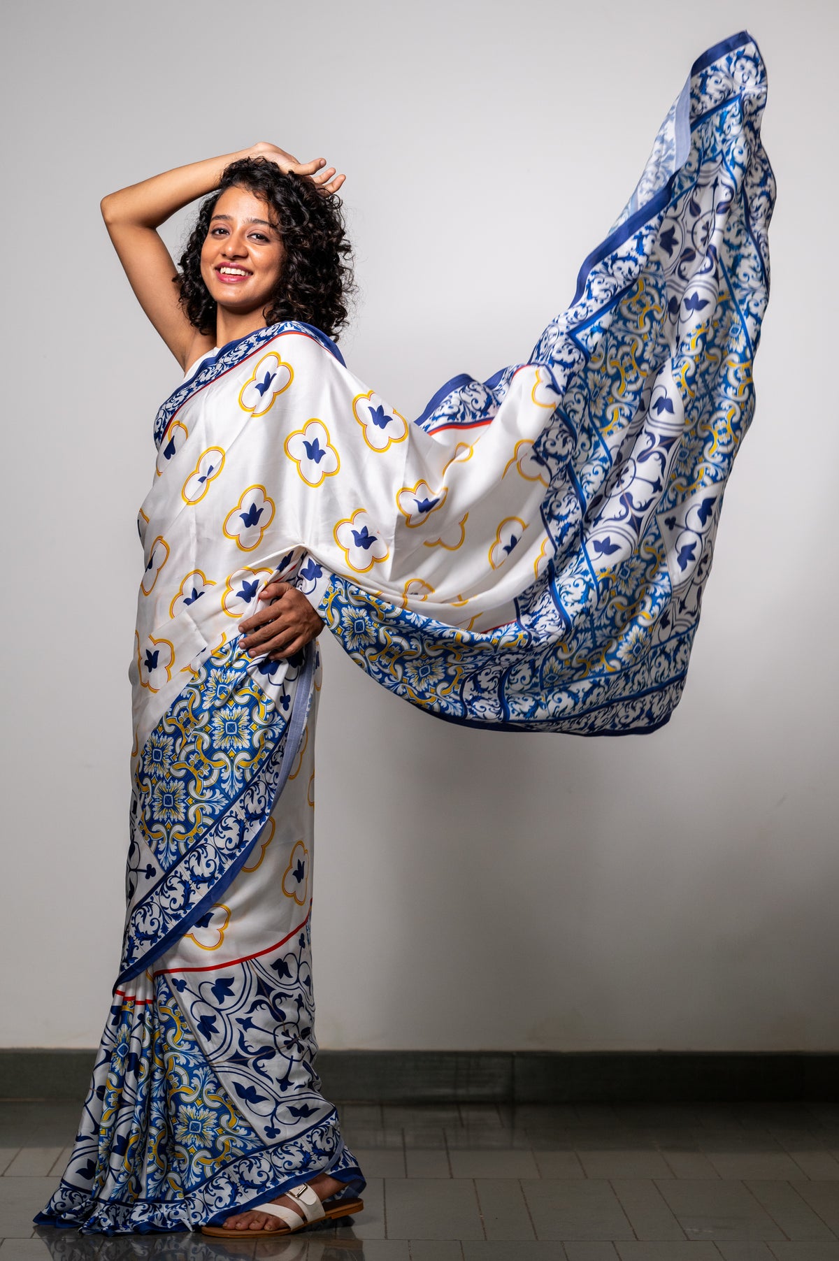 YELLOW BLUE MOSAIC GRACE SAREE